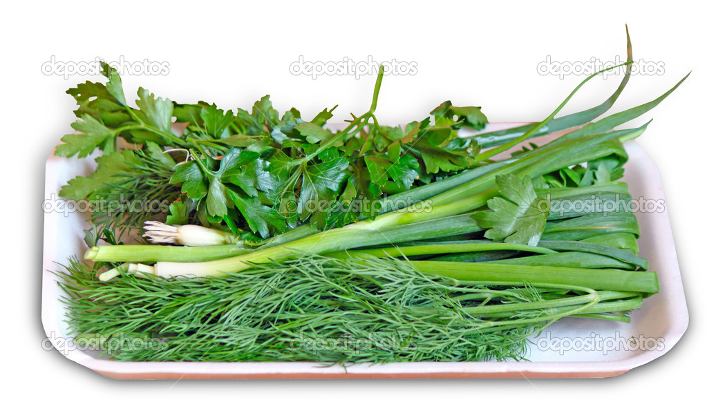 Greens - parsley, onion, fennel - in the retail tray