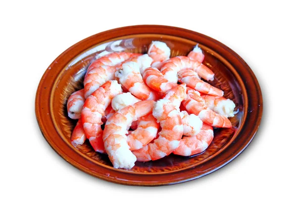 Crevettes rouges pelées sur la plaque — Photo