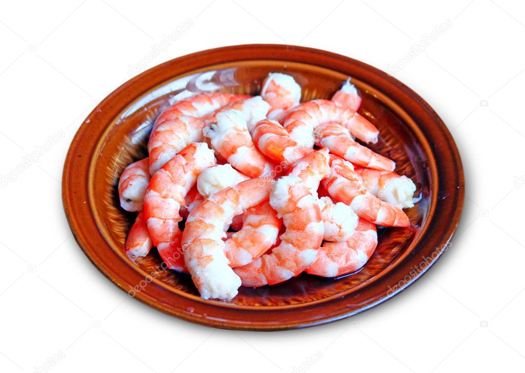 Peeled red shrimps on the plate