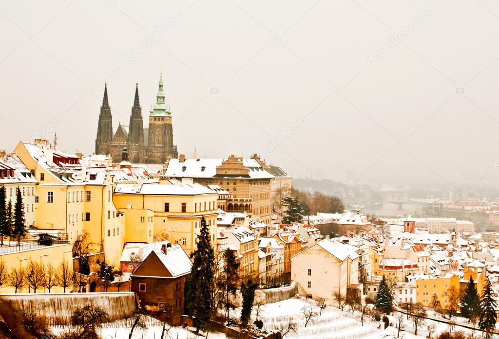 Panorama of Prague in winter