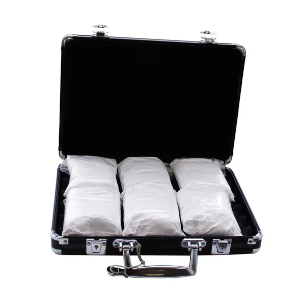 A kokain egy bőrönd (igazán por alakú cukor) Stock Kép