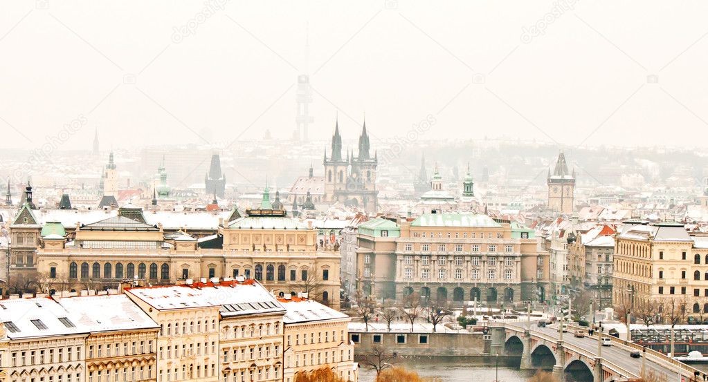 Panorama of Prague with its landmarks