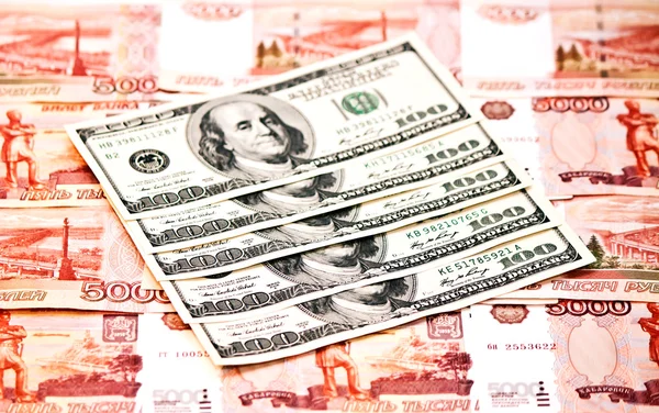 Two currencies - US Dollar and ruble — Stock Photo, Image