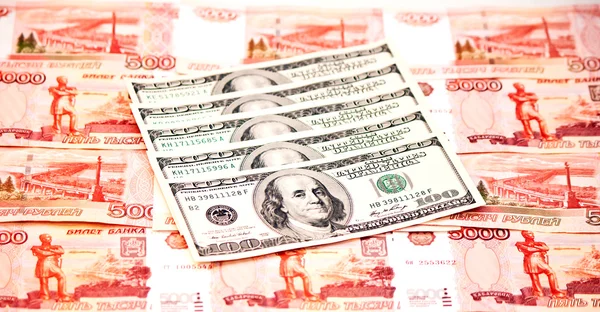 Two currencies - US Dollar and ruble — Stock Photo, Image