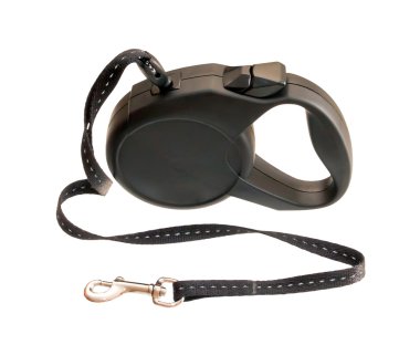 Beyaz arka plan üzerinde izole köpek Retractable kira kontratı