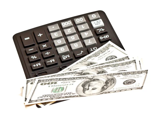 Cuadro de negocio: dinero y calculadora sobre blanco —  Fotos de Stock