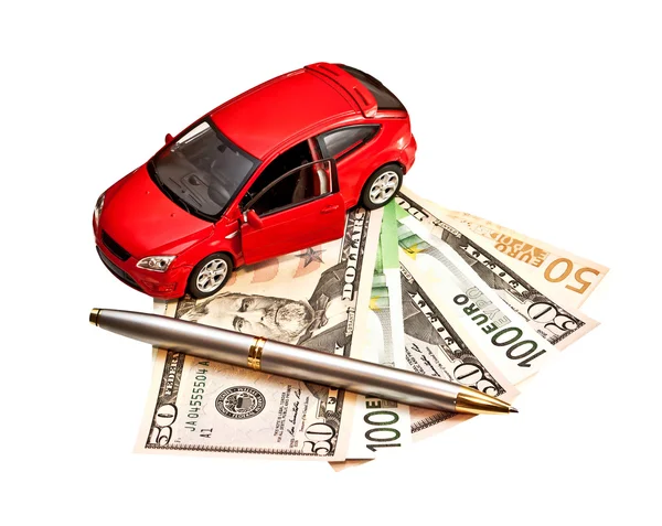 Auto, Stift und Geld — Stockfoto