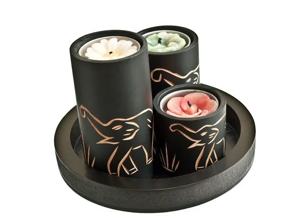 Candles with carved elephants on them - souvenir from Asia or Af — Stock Photo, Image