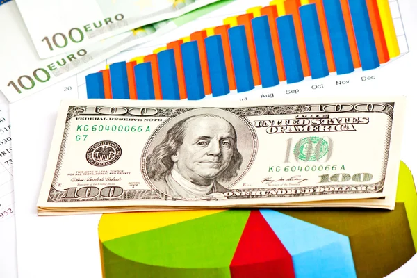 Business picture: money and financial graphs — Stock Photo, Image