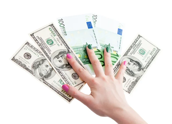 kadın el 100 ABD Doları banknot, whit üzerinde izole tutarak