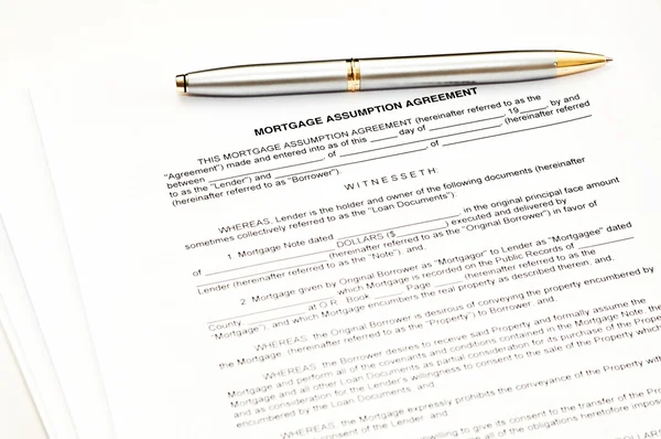 Mortgage assumption agreement with a pen for signature — Stock Photo, Image