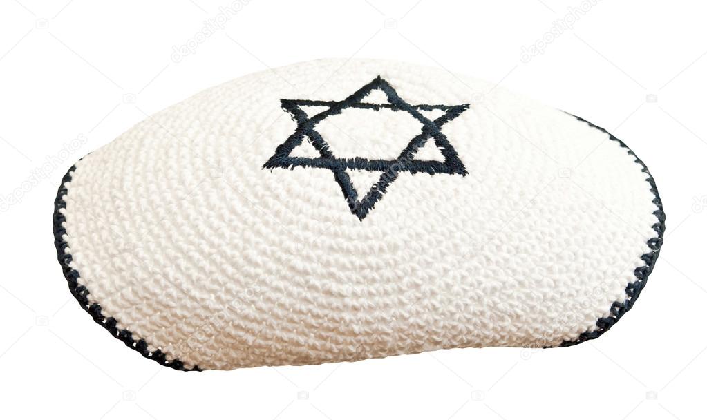 Traditional jewish headwear with embroidered star of David