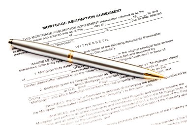 Mortgage assumption agreement with a pen for signature clipart