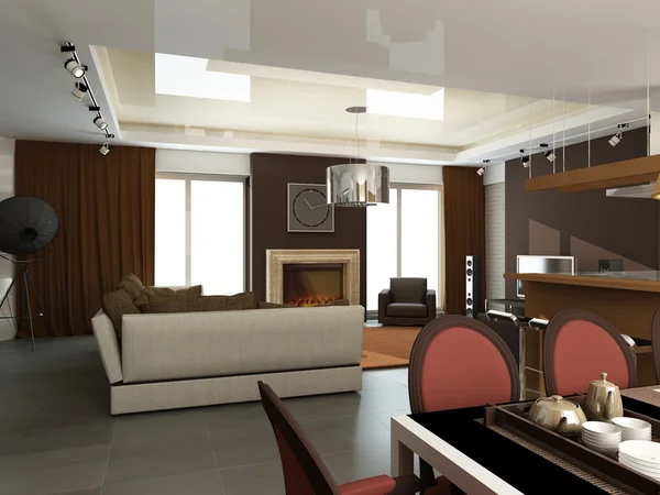 Modern interior.exclusive tasarım 3D render — Stok fotoğraf