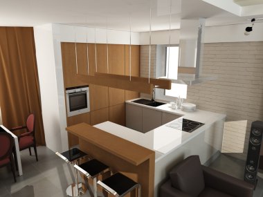 Modern lüks mutfak ve yemek odası iç