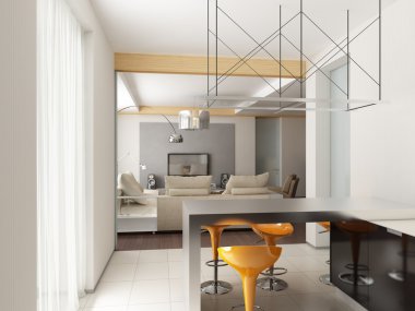 Modern lüks mutfak ve yemek odası iç