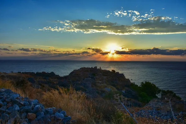Sunrise Mieście Monemvasia Grecja — Zdjęcie stockowe