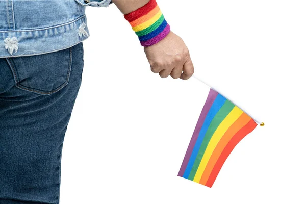 재킷이나 셔츠를 무지개 깃발을 아시아 Lgbt 프라이드의 상징으로 레즈비언 양성애자 — 스톡 사진