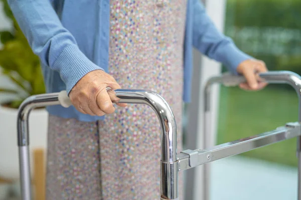 Asian Senior Elderly Old Lady Woman Patient Walk Walker Nursing — Stock Photo, Image