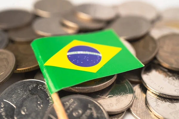 Brasilien Flagga Mynt Bakgrund Företag Och Finans Koncept — Stockfoto