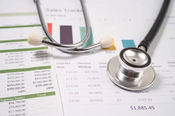 Stetoskop Wykresach Wykresach Papieru Finanse Rachunek Statystyki Inwestycje Analityczna Ekonomia — Zdjęcie stockowe