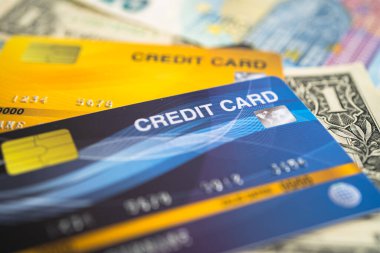 AB banknotlarının kredi kartı. Finans geliştirme, Bankacılık Hesabı, İstatistik, Yatırım Analitik Araştırma Veri Ekonomisi, Borsa Ticareti, Ticaret Şirketi Konsepti.