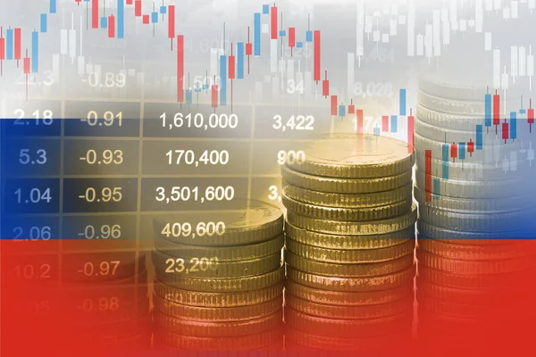 Aktienmarkt Investment Trading Finanz Münz Und Russland Flagge Oder Forex — Stockfoto