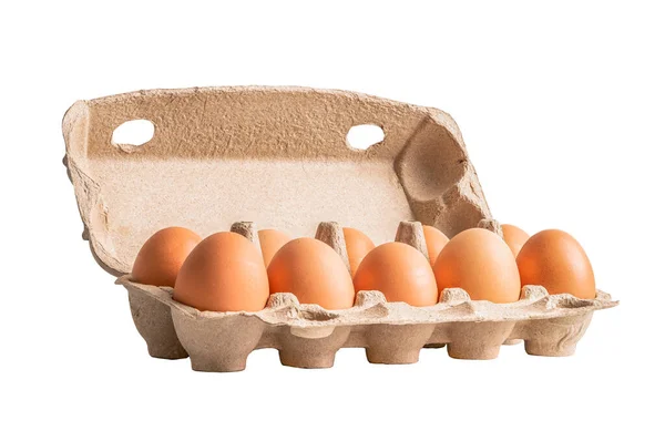 Органічне Свіже Яйце Картонній Упаковці Ізольоване Білому Тлі Відсічним Контуром — стокове фото