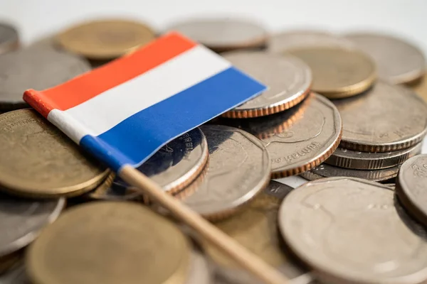 Stapel Munten Geld Met Nederlandse Vlag Finance Banking Concept — Stockfoto