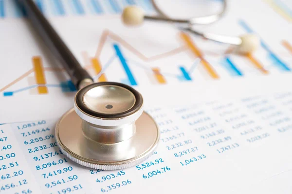 Stethoscope Charts Graphs Paper Finanzas Cuenta Estadísticas Inversión Investigación Analítica — Foto de Stock