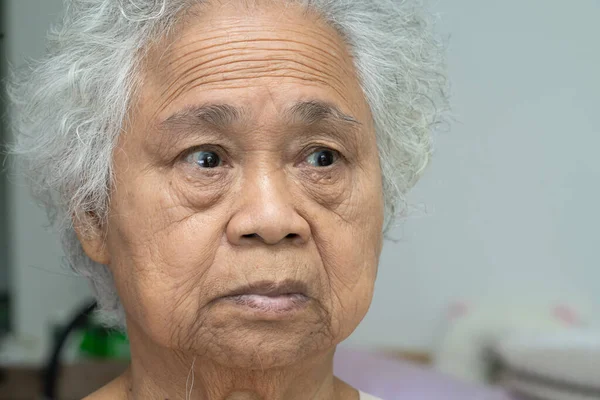Asian Elderly Old Woman Face Eye Wrinkles Portrait Closeup View — Stock Fotó