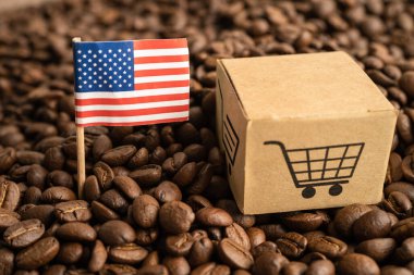 America USA flag on coffee bean, import export trade online commerce concept.