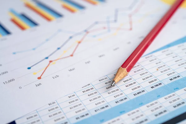 Lápis Gráficos Papel Gráfico Finanças Conta Estatística Pesquisa Analítica Economia — Fotografia de Stock