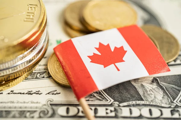 Pila Monedas Dinero Con Bandera Canadá Concepto Banca Financiera — Foto de Stock