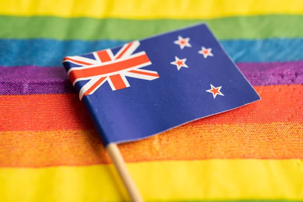 New Zealand Flag Rainbow Background Symbol Lgbt Gay Pride Month — Stock Photo, Image