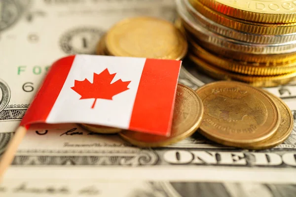 Montón Monedas Con Bandera Canadá Billetes Dólar Estados Unidos — Foto de Stock