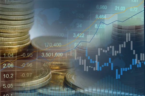 Mercato Azionario Trading Investimenti Finanziari Grafico Monete Grafici Forex Analizzare — Foto Stock