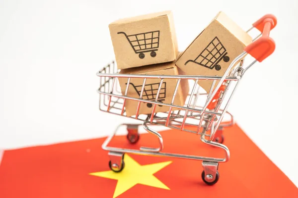 Box Med Shopping Online Vagn Logotyp Och Vietnam Flagga Import — Stockfoto