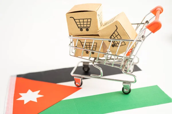 Box Shopping Online Cart Logo Jordan Flag Import Export Shopping — стоковое фото