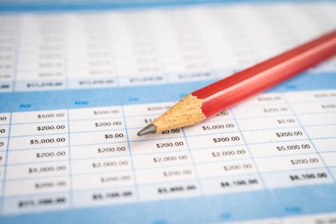 Hesap çizelgesinde kalem. Maliye, Hesap, İstatistik, Analitik Araştırma Veri Ekonomisi, Borsa Ticaret ve İşletme Toplama Konsepti