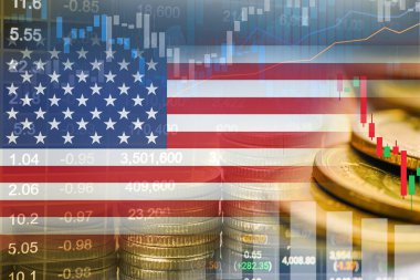 Finansal, madeni para ve ABD bayrağı veya kar finansmanı ticari trend veri geçmişini analiz etmek için Forex borsası yatırımı.