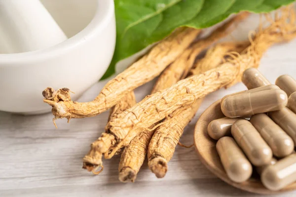 stock image Ginseng, dried vegetable herb. Healthy food famous export food in Korea country.