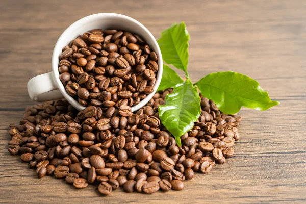 Średnie Ziarna Kawy Pieczone Liści Świeżym Poranku — Zdjęcie stockowe