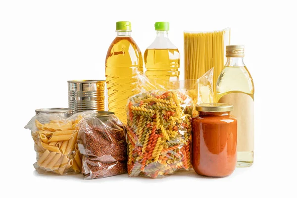 Bağış Için Yiyecek Depolama Dağıtım Beyaz Arka Planda Kırpma Yolu — Stok fotoğraf