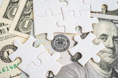 FED Federal Rezerv Sistemi. Yapboz kağıdı, Amerika Birleşik Devletleri 'nin merkez bankacılık sistemi..