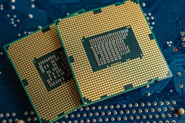 CPU, central processor unit chip Chip on circuit board in PC and laptop computer technology.
