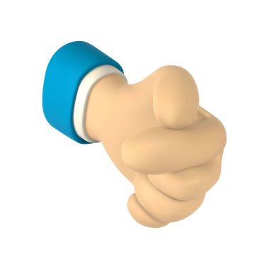 Çizgi film karakteri eli, parmak hareketlerini gösterir. 3D el işadamı takım elbise giymiş. Vektör illüstrasyonu.