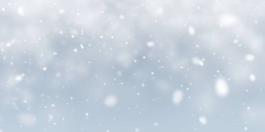 Noel karı. Mavi arka planda düşen kar taneleri. Kar yağışı. Vektör illüstrasyonu.