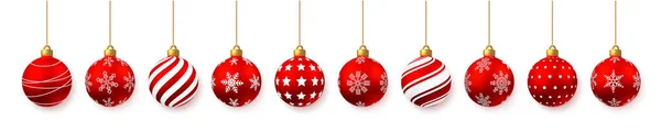 Piros Fényes Karácsonyi Golyók Karácsonyi Üveggolyó Ünnepi Dekoráció Sablon Vektorillusztráció — Stock Vector