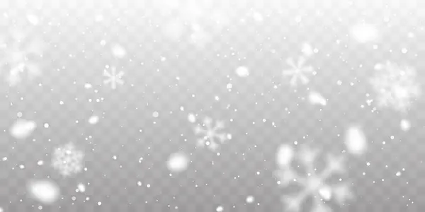Neve Natale Caduta Fiocchi Neve Sfondo Trasparente Nevicate Illustrazione Vettoriale — Vettoriale Stock